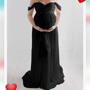 Lace & Chiffon Spliced Long Sleeve Maternity Photoshoot Gown